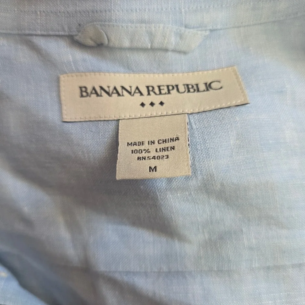 Banana Republic Mens Medium 100% Linen Button Up Shirt Blue Long Sleeve Casual
